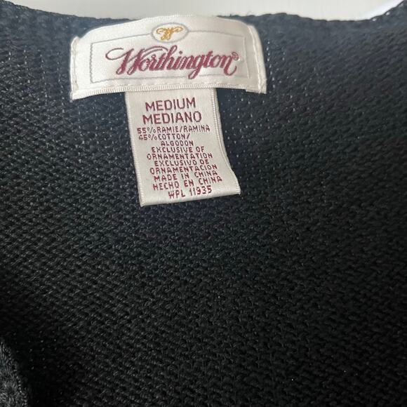 Worthington Black Floral Embroidered Beaded Knit Cardigan Grannycore Retro Sz M - Picture 10 of 10